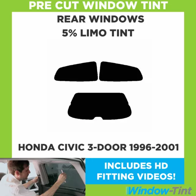 Pre Cut Window Tint for Honda Civic 3-door Hatchback 1996-01 5% Limo Black Rear