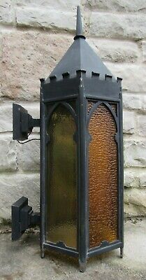 HUGE & AUTHENTIC antique wall lamp light GOTHIC CHURCH CASTLE stained glass 33"