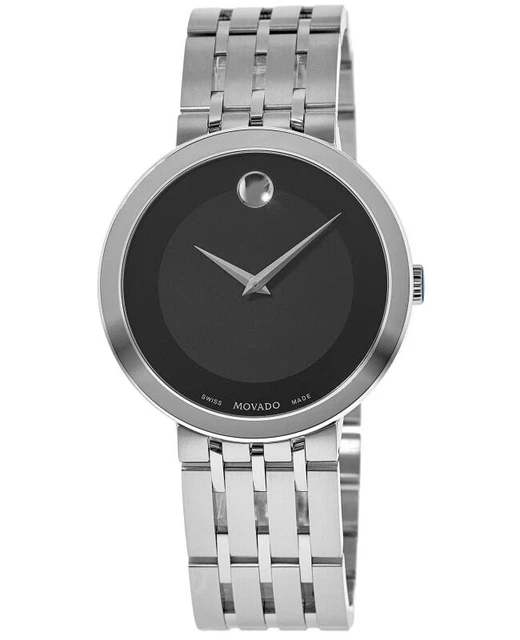 New Movado Esperanza 39mm Black Dial Steel Men's Watch 0607057