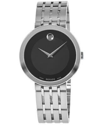 New Movado Esperanza Stainless Steel Black Dial Men's Watch 0607057
