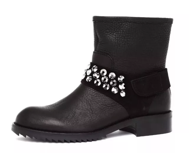 Pedro Garcia Kian Women's Black Crystal Moto Boot Sz 39.5EUR N3852