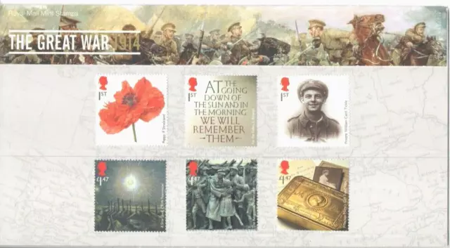 2014 Pack de présentation de la Grande Guerre 1914 Timbres britanniques à...