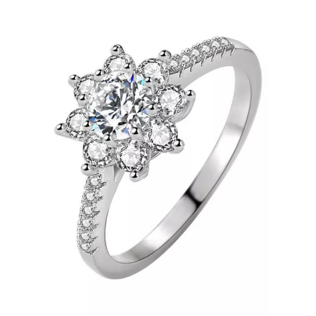 925 Sterling Silver Zircon Flower Rings Womens Engagement Wedding Ring Jewellery