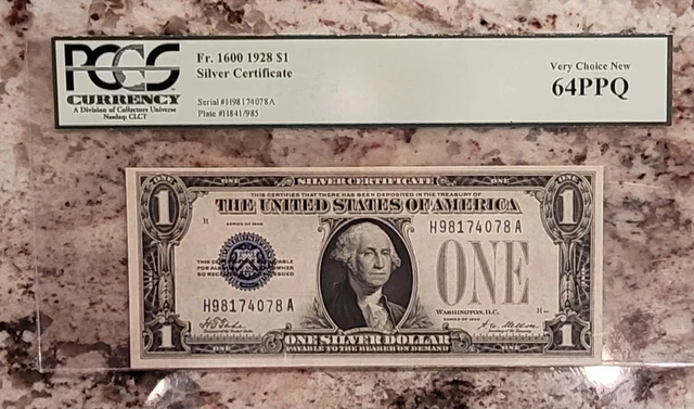 Fr. 1600 1928 $1 Silver Certificate PCGS 64 PPQ Very Choice New