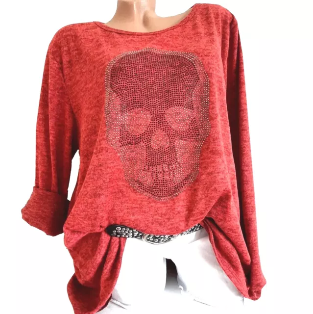 AUSVERKAUF Totenkopf T-Shirt Damen Rundhalsshirt mit Strass Steinen Skull