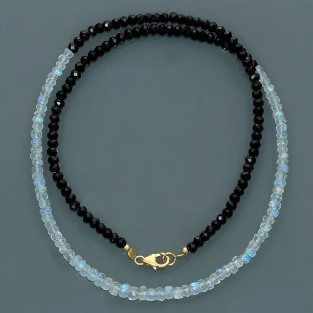 Collier de perles en pierre de lune naturelle A++ et pierres précieuses à...