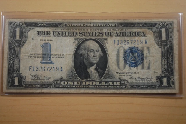 1934 Blue Seal US Silver Certificate FUNNY BACK $1 Dollar Bill F-1606 G Cond