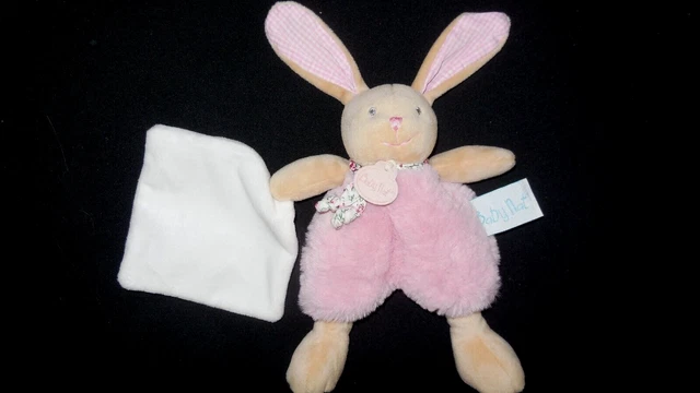doudou mouchoir blanc lapin Poupi rose fleur BABY NAT' - état NEUF