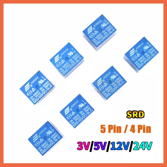 Mini PCB Relay SRD - 03V 05V 12V 24V Power Relays SPDT 5 Pins 4 Pins 10A PCB 2