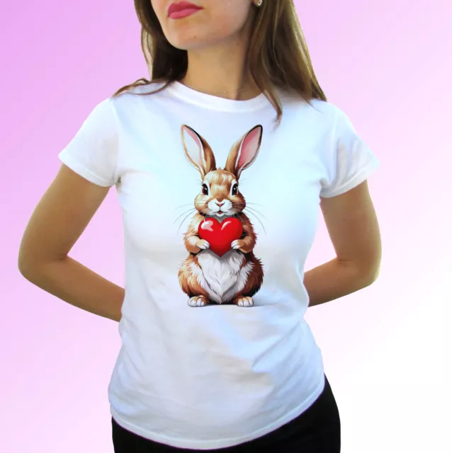 Kaninchenherz T-Shirt Top süß Hase Liebe Kunst Geschenk Herren Damen Kinder Baby Größen