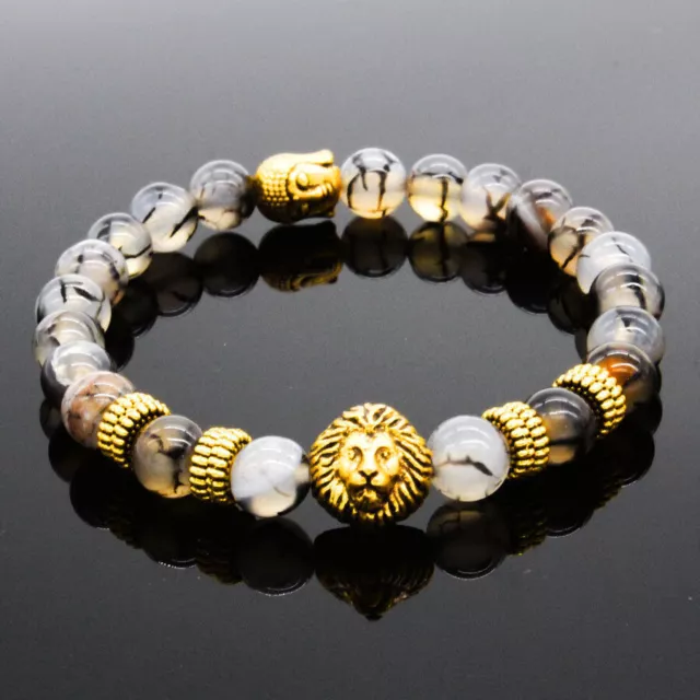 Braccialetti con ciondoli con perline di Buddha in oro con pietra lavica...