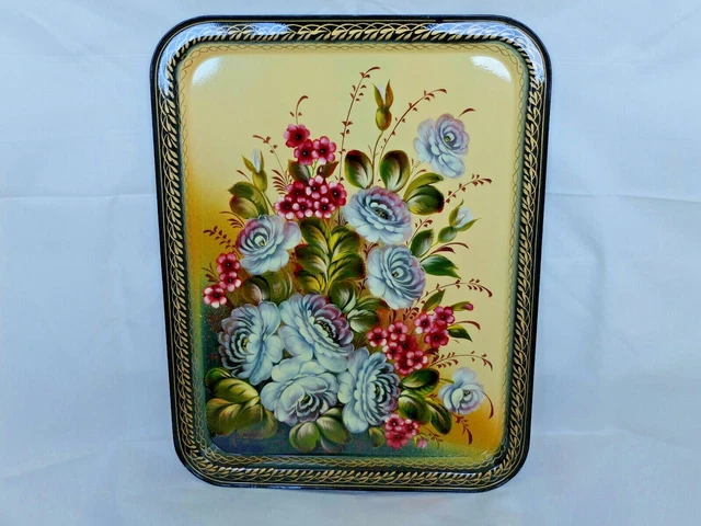 ZHOSTOVO RUSSIAN HAND Painted Metal Tray signed by the artist £42.00 ...