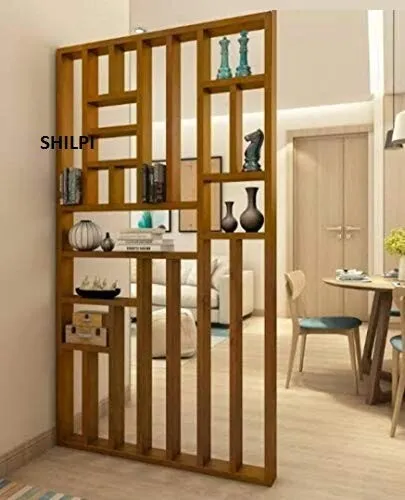 Handcrafted Mango Wood Modern Look Partition with Display Rack Set of 1 Piece