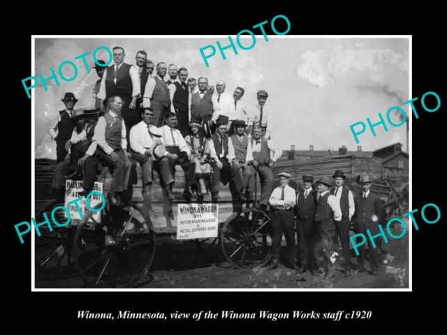 OLD LARGE HISTORIC PHOTO OF WINONA MINNESOTA THE WAGON WORKS STAFF c1920