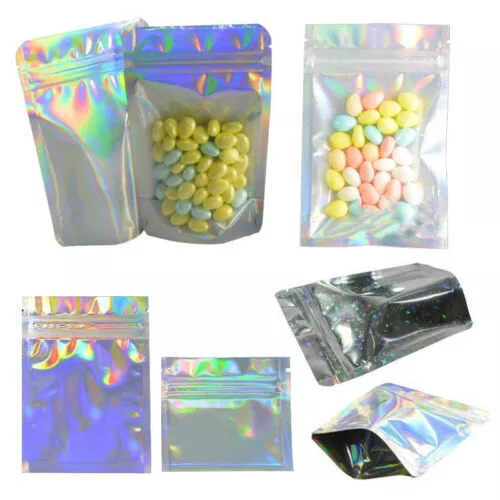 100PCS New Glittery Aluminum Mylar Foil Bags Zip Food Storage Pouch Package