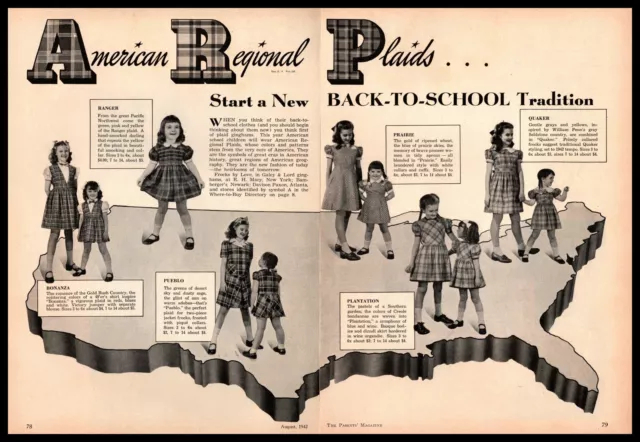 1942 Galey & Lord Gingham Plaid Dresses At R. H. Macy New York 2-Page Print Ad