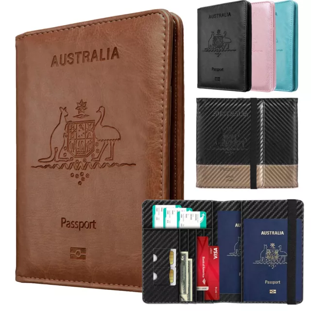AU Passport Leather Card Holder Travel Wallet Case Cover RFID Blocking ID Cards