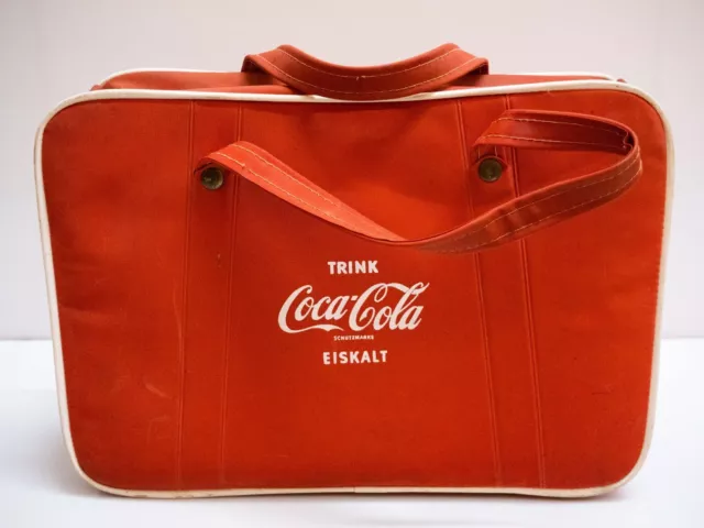 Vintage Trink Coca Cola Eiskalt Kühltasche Rot Weiß 37x26x11cm Trage Tasche 60er