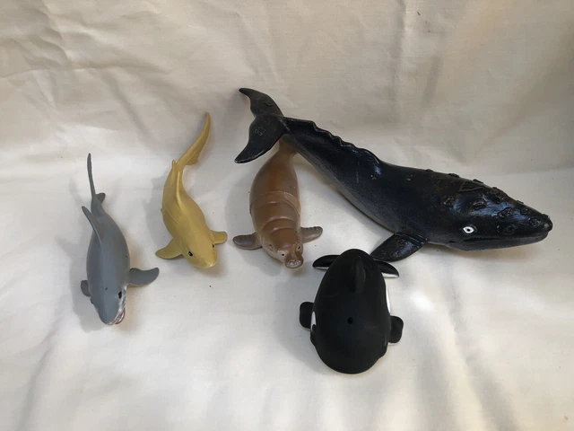 Vintage Set of 5 Ocean Sea Life Figures - Whales, Sharks, & Manatee
