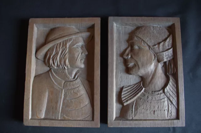 French art deco folk art wood hand carved panel bas-relief 1930's quimper