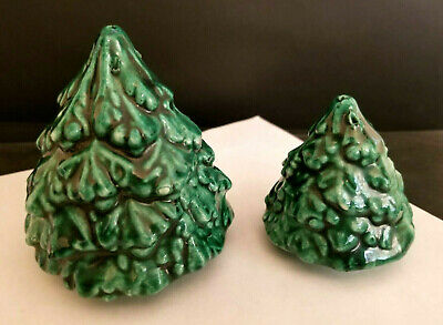 Christmas Tree Ceramic Salt + Pepper Shakers Set Vintage Figural
