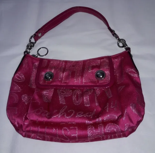 Authentic Coach Poppy Storypatch Sparkle Hobo Shoulder Bag Purse 15302 Pink_Rare