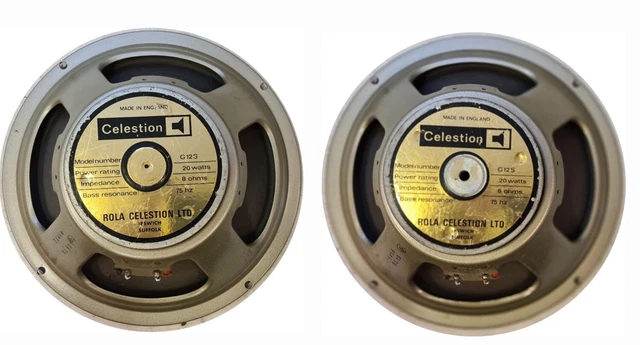 Matched Pair of 1978 Rola Celestion Speakers - Type 1416 - G12S- 20W 8 Ohm - Exc