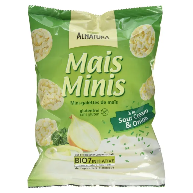 Alnatura Bio mini cialde di mais Sour Cream cipolla senza glutine 9x 50g NUOVE MHD 10/23