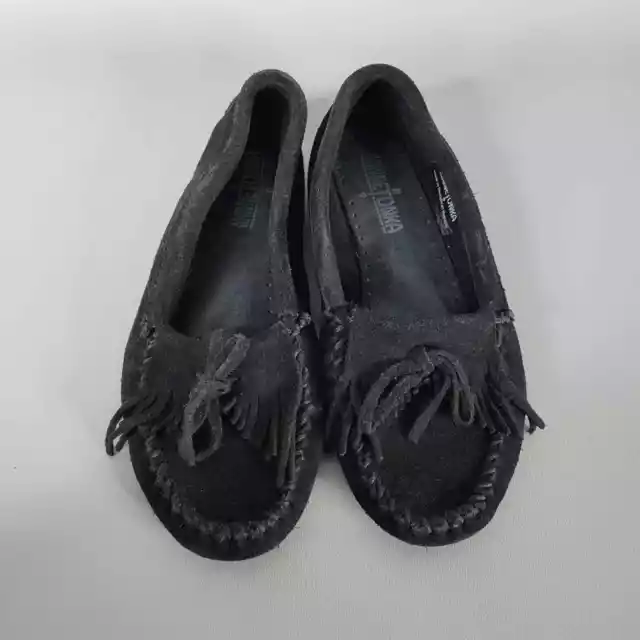 Minnetonka Womens Moccasin 400 Kilty Hardsole Slip On Suede Leather Black Size 7