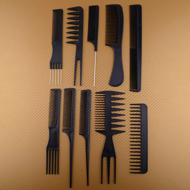 10X Haar styling Haar Kamm Set Kämme Friseurbürste Salon Haarkamm Comb Schwarz