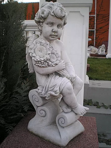 Steinfigur Engel auf Säule, Steinguss 57 cm Gartenfigur Gartendekoration Statue