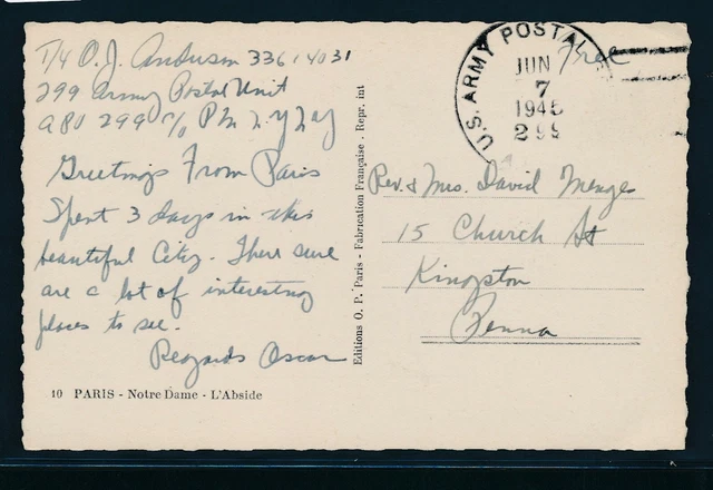 42298) US field post cover WWII, APO 299 7.6.45, Paris ?? 42298) US field post cover WWII, APO 299 7.6.45, Paris ??