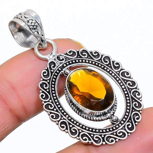 Argent Bleu Gemme Topaze Fait à la Main Collier Fête Pierre de