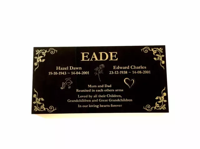 Grave Memorial Marker Custom Laser Engraved Black Granite  600 x 300 mm 3