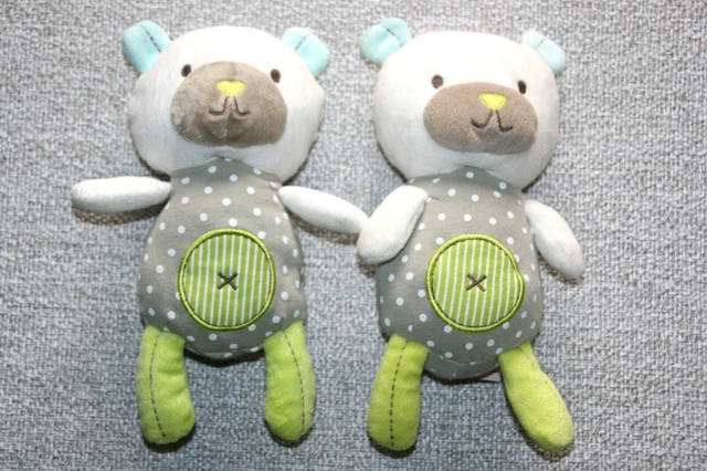 Pommette / Pomette 2 Doudou Ours Blanc Gris Vert Bleu  Pois Croix Jamais Servis