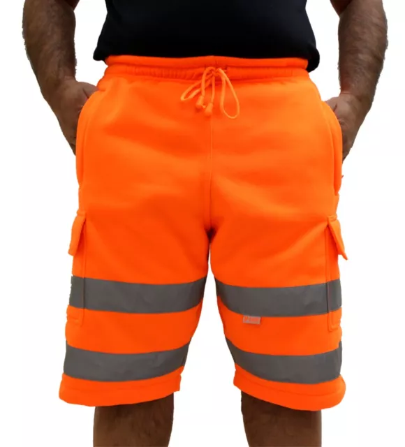 Superior Orange Hi Vis Viz Combat Shorts 2 Side Zip Pockets, Fleece Material