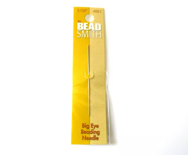 1x 2" BEADSMITH BIG EYE BEADING WIRE NEEDLE STRINGING THREADER BEADS & PEARLS