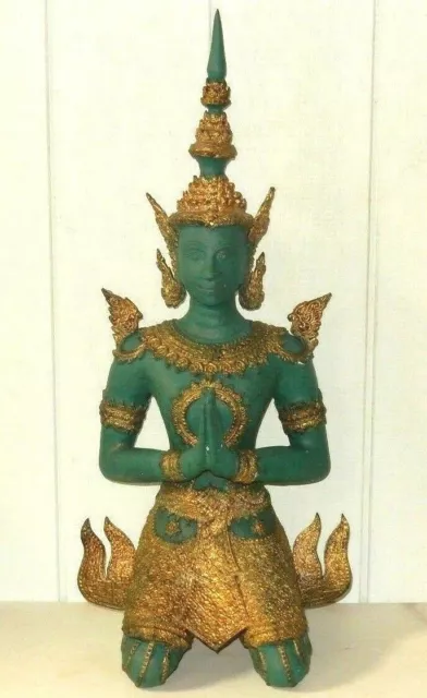 Antique Thai Bodhisattva Gilt Bronze Buddha Large 31" Statue Namaskara Mudra