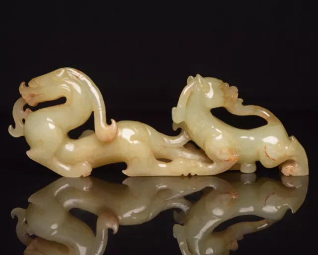 Collection Antique Chinese Natural Hetian Jade Carved Dragon Statue Figurines