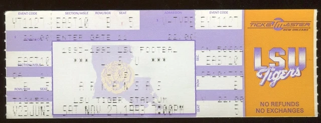 College Football Ticket Arkansas 1993 11/27 LSU Full