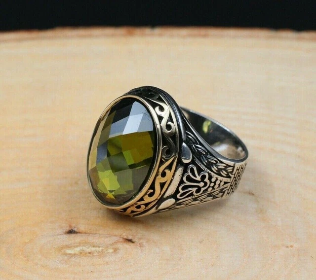 Bague pour homme péridot faite à la main en argent sterling 925 avec...