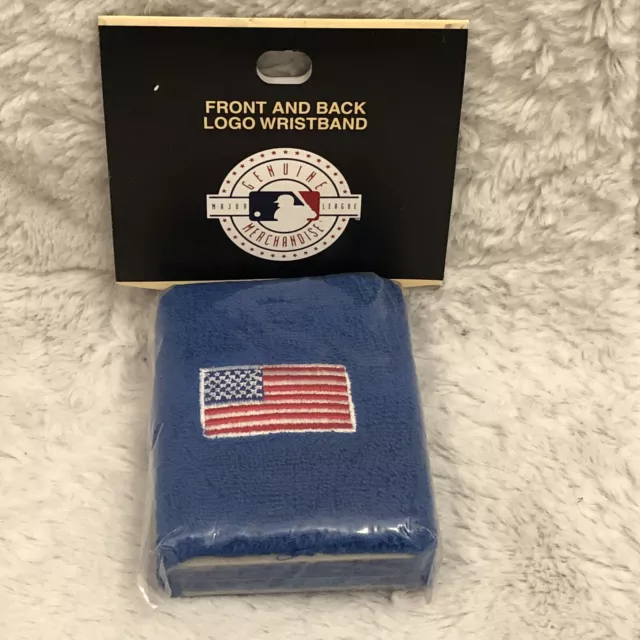 MLB Logo Patriotic American Flag Front And Back Logo Wristband Sweatband Blue