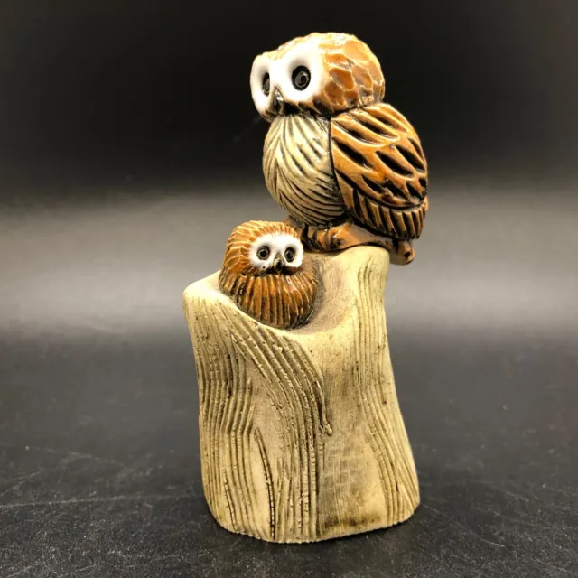 Artesania Rinconada Mother and Baby Owl Tree Stump Figurine