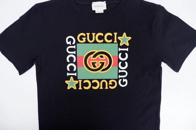 T-shirt Gucci ragazzi NUOVISSIMA stampa logo età 6 anni manica corta nera £155 2