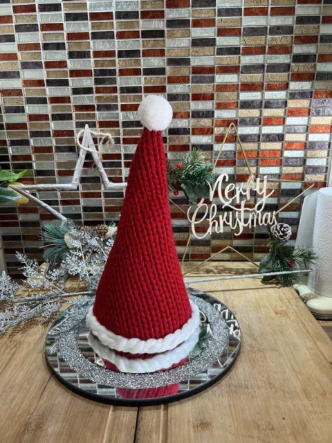 Stunning Candy Cane Santa Hat With Pom Pom Tree Topper - Christmas Decoration