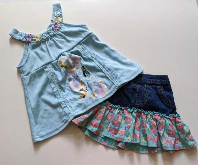 Disney Fairies Outfit Size 2T Shirt Skirt 2 Pieces Blue Outfit Tank Top Vacation