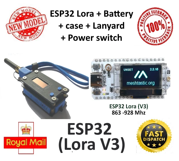 HELTEC V3 ESP32 LoRa (V3) MESHTASTIC + Case + 1500mah lithium battery £ ...