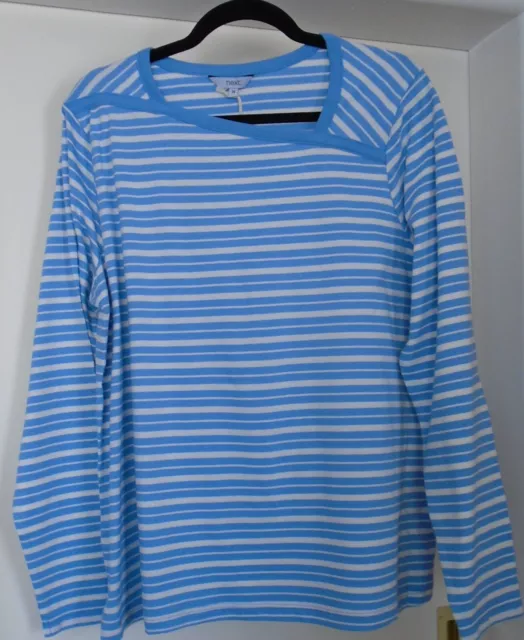 Nwt Ladies Next Size 20 Blue & White Stripe Long Sleeve T-Shirt Top