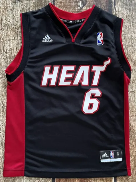 Adidas Lebron James Miami Heat 6 Jersey Black Red Youth Boys Small Excellent