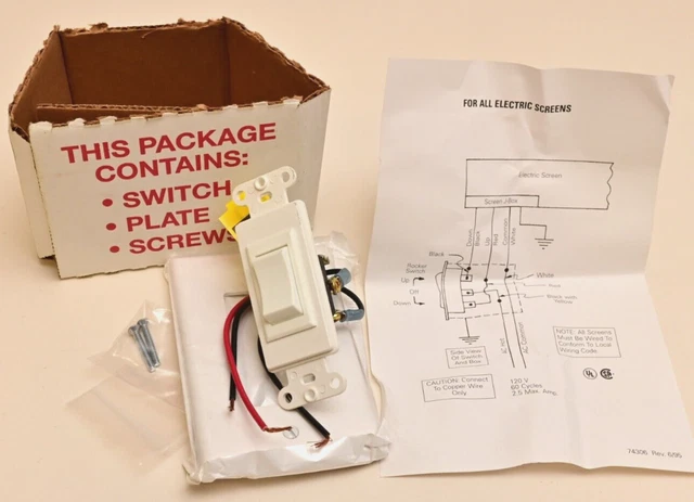 PROJECTOR SCREEN SWITCH Draper or Similar 120V@2.5A Up/Down Decora ...